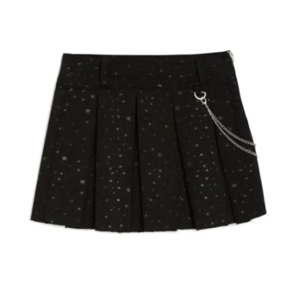 Tractr Girls Skort 10 Midnight Blue Star Print Pleated Raw Hem NWT Missing Chain